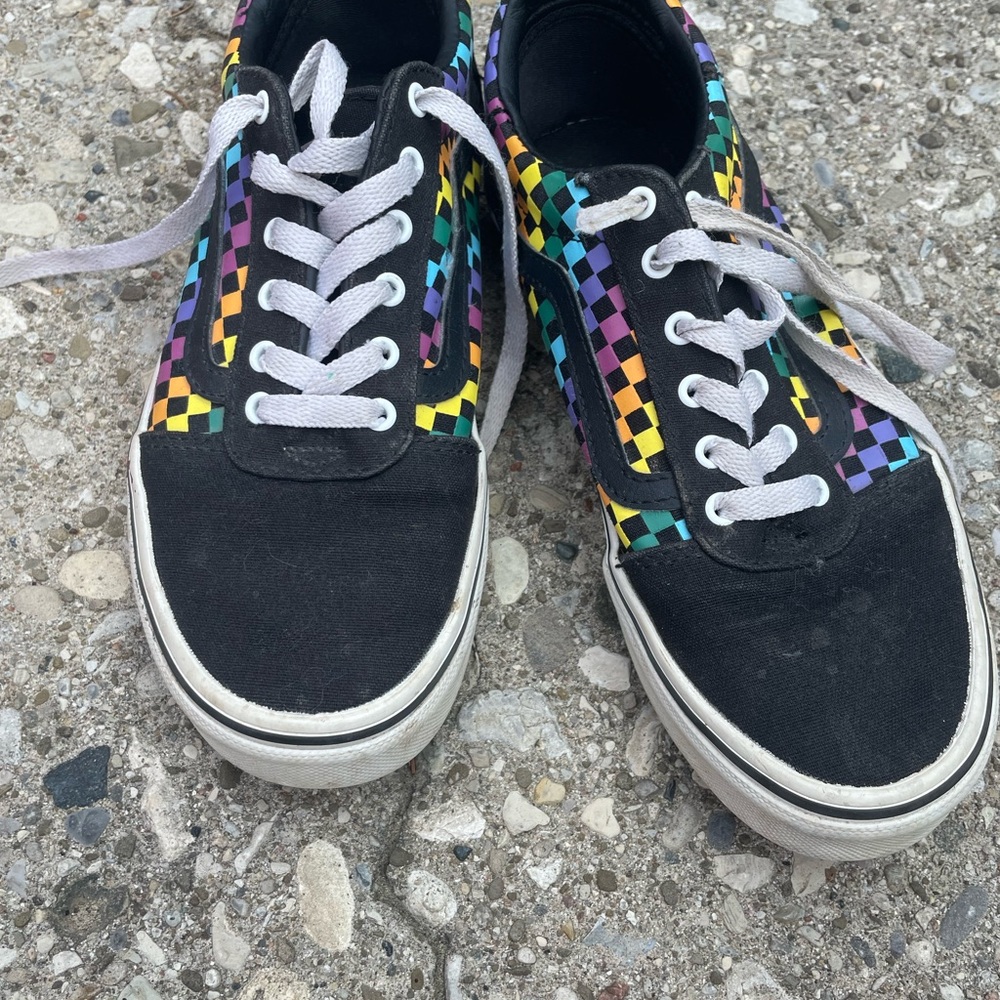 Vans Kids Sneakers - Black with Multicolor Checkered Pattern